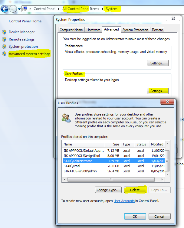 oczyszczanie profilu użytkownika serwera hostingowego Windows 2008