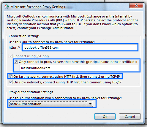 MS Exchange Proxy Settings